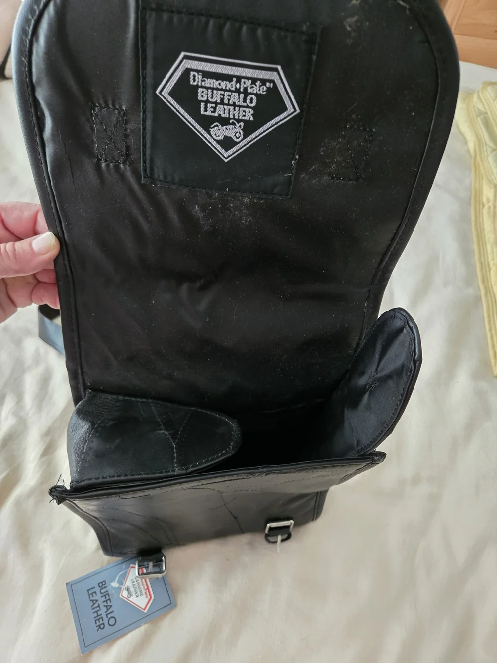 Black Diamond Plate Buffalo Leather Sissy Bar Bag